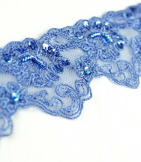 Scalloped Embroidered Lace Royal Blue 13 Mtr Card - Click Image to Close